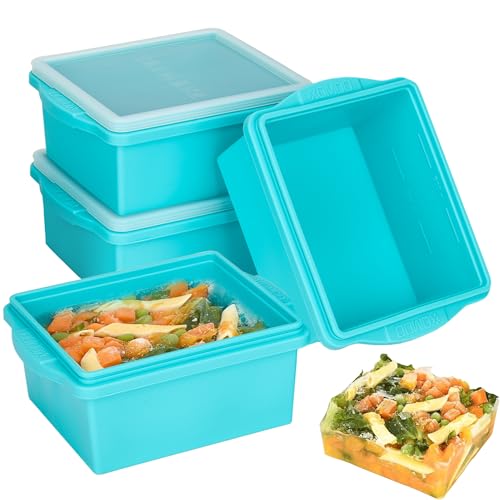 Xomoo 2 Cup Silicone Freezer Trays with Lids Silicone Soup Freezer Molds Leakproof BPAFree Stackable Microwave Dishwasher Safe Perfect for Soups Sauces Meal Prep and Baked Goods 4 Pack - Image 1