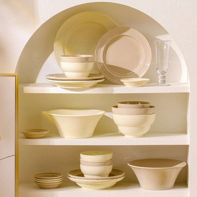 Cream Style Housewarming Tableware Bowl Plate Suit High-Looking Plate Bowl Full Set Household Ceramic Bowl Plate Combination - Image 5