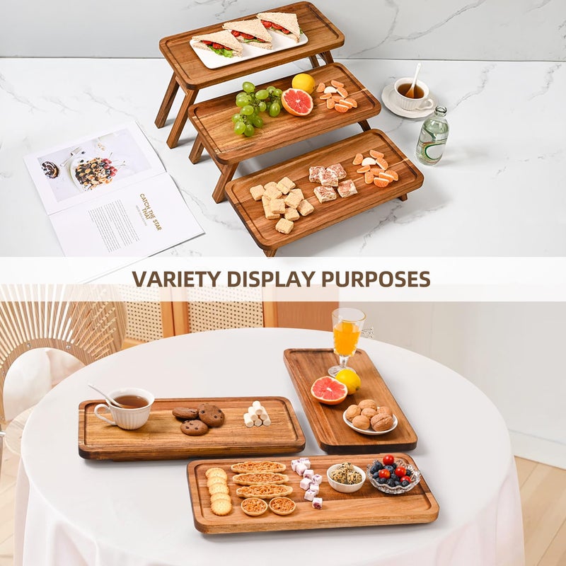 GEHE 3 Tier Serving Tray Acacia Wooden Tiered Tray Stand Foldable Dessert Table Display Set Decor Charcuterie Boards for Party, Birthday, Wedding, Christmas - Image 3