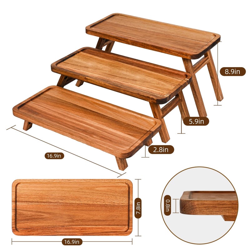 GEHE 3 Tier Serving Tray Acacia Wooden Tiered Tray Stand Foldable Dessert Table Display Set Decor Charcuterie Boards for Party, Birthday, Wedding, Christmas - Image 2