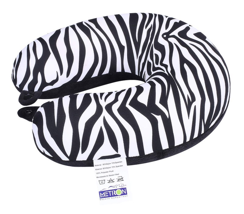 Metron- Zebra Print Dual Comfort Micro Beads U Shaped Travel Pillow Airplane Car Bus Comfort Head Support Neck & Cervical Pillow - Image 4
