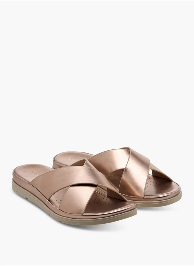 لو كونفورت Women's Solid Slip-On Cross Strap Sandals
