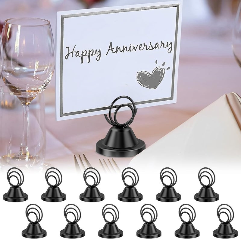windforgecraft 12 Pcs Table Number Holders,Place Card Holders,Small Table Card Holders,Display Holders for Wedding Table Numbers,Photo Holders for Centerpieces, Wedding Reception, Party, Birthday (Black) - Image 1