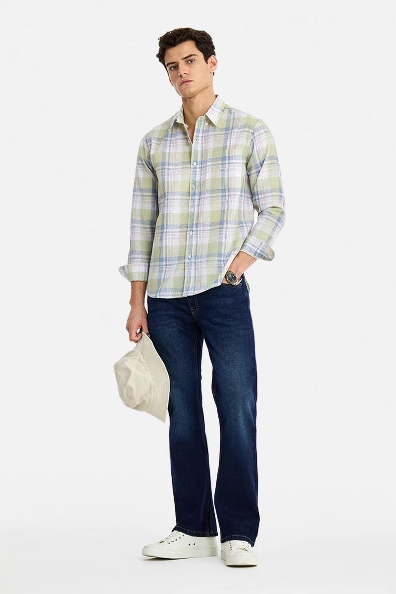 سنيتش Light Green Checkered Long Sleeve Regular Fit Casual Shirt