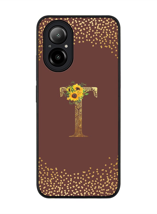 Stylizedd Rugged Black Edge Case for Realme C67 4G, Slim fit Case Cover - Custom Monogram Initial Letter Mandala Floral Pattern Alphabet - T (Brown ) - Image 1