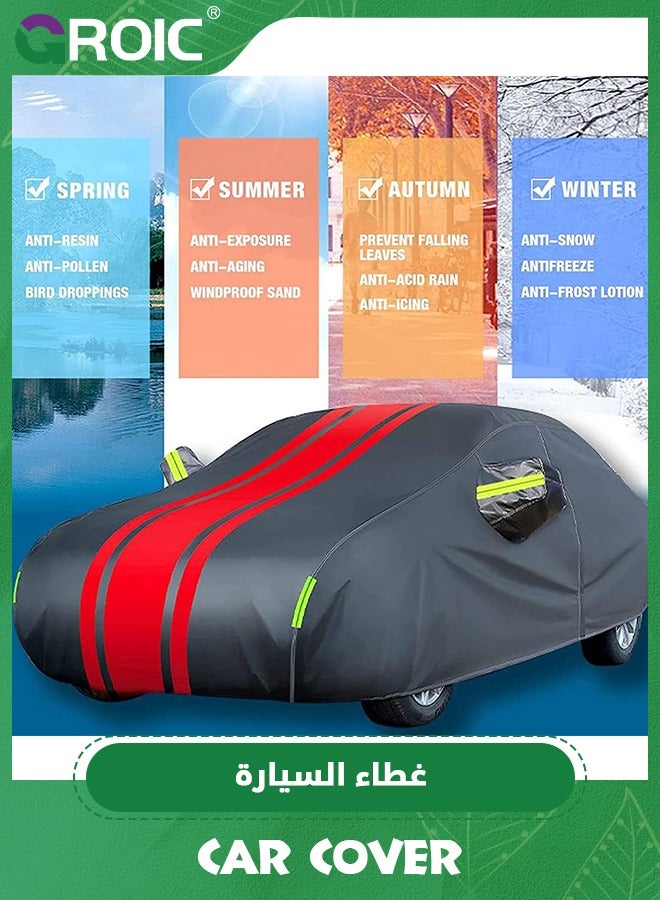 GROIC Car Cover, Multi-Layers Waterproof All Weather Car Cover, Outdoor Full Cover Windproof, Sand proof, Rain proof, UV proof Car Covers with Zipper Door with Reflective Strips Protection for SUV, Sedans - Image 3