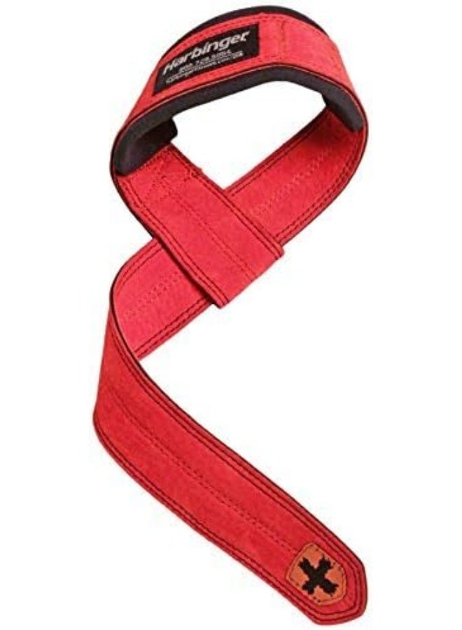 Harbinger Padded Leather Lifting Straps, Red - Image 2