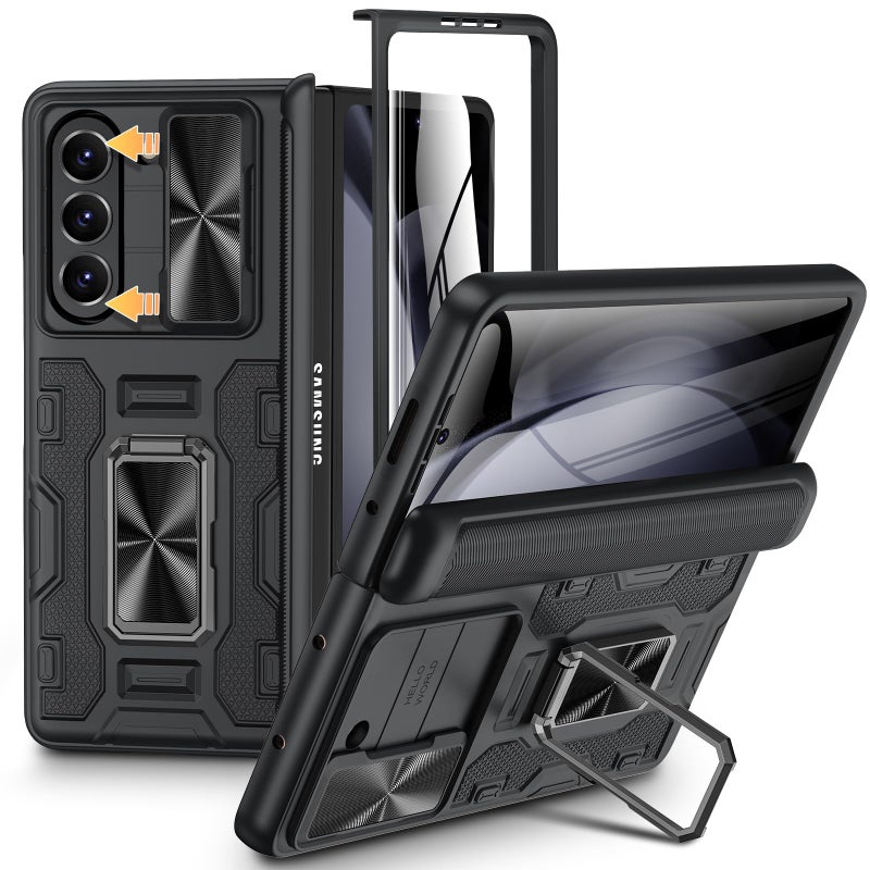 VEGO for Samsung Z Fold 5 Case with Slide Camera Cover Screen Protector Builtin 360 Magnetic Kickstand Drop Protection Case for Samsung Galaxy Z Fold 5 5G 2023 Black - Image 2