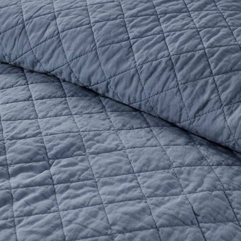 WDCOZY 100% Pre-Washed Cotton King Size Quilt Set - Dusty Blue Ruffle Box Soft Lightweight Bedspread, Textured Like Linen, Farmhouse Country Rustic Coverlet, Shabby Chic Gauze Bedding, 3 Pieces - Image 3