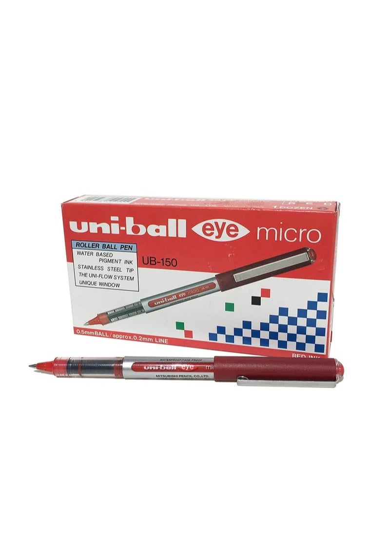Uniball 12-Piece Eye Micro Roller Pen 0.5mm Tip Red Ink  - Image 1