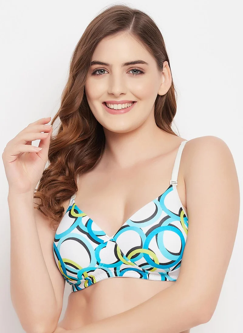 Clovia Clovia Padded Non-Wired Full Cup Printed Multiway T-shirt Bra in White