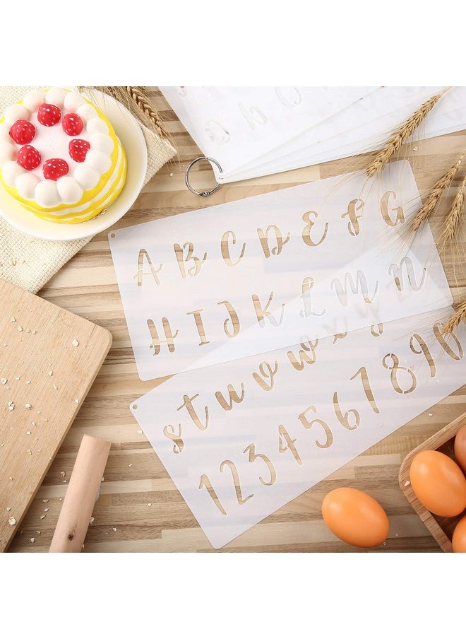 8 Pieces Calligraphy Letter Number Stencil Reusable Template Cursive Alphabet Cake Stencils With Metal Open Ring For Cake Airbrush Art And Craft Painting (7.8 X 3.9 Inch)