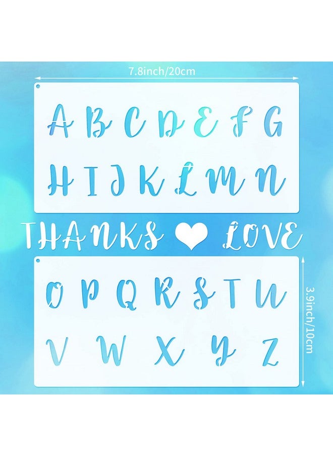 8 Pieces Calligraphy Letter Number Stencil Reusable Template Cursive Alphabet Cake Stencils With Metal Open Ring For Cake Airbrush Art And Craft Painting (7.8 X 3.9 Inch)