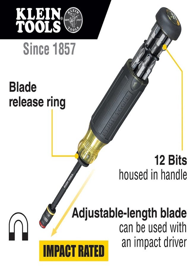 Klein Tools 32304 Screwdriver, 14-in-1 Adjustable Screwdriver with Flip Socket, HVAC Nut Drivers and Bits, Impact Rated - Image 2