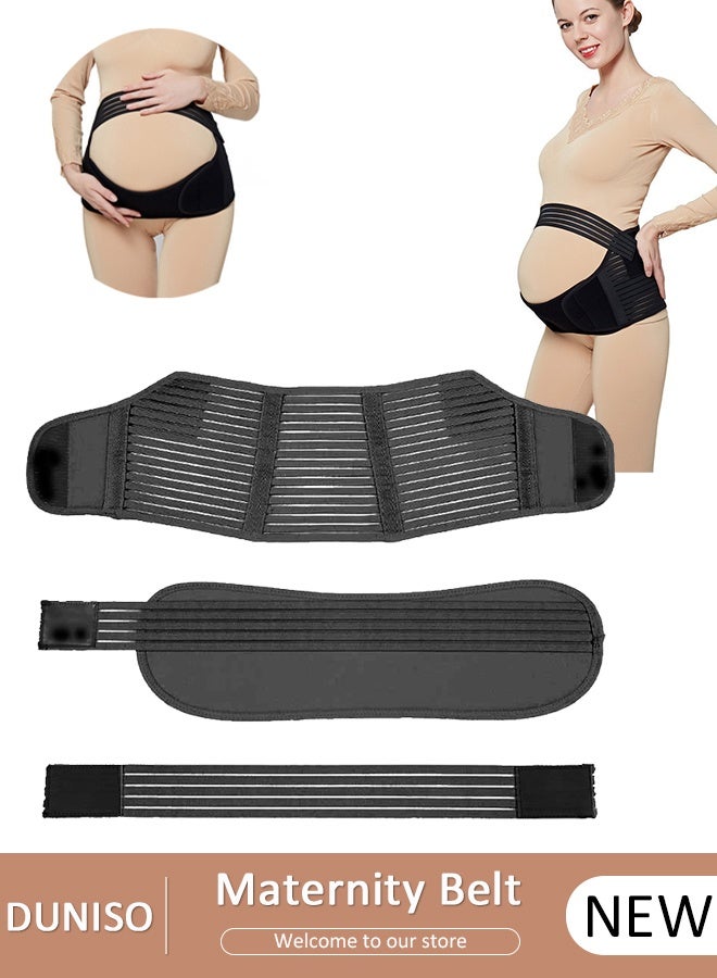 DUNISO حزام الأمومة لدعم الحمل مقاس XL، 3 قطع، حزام الخصر/الظهر/البطن، دعامة للبطن، أسود - Image 1