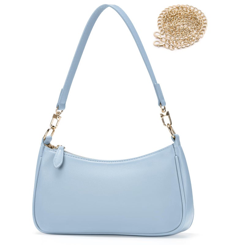WantGor Clutch Tote Handbags, Shoulder Purse for Women Crossbody Bags Mini Hobo Bag Retro Vegan Leather Trendy Handbag (Blue) - Image 4