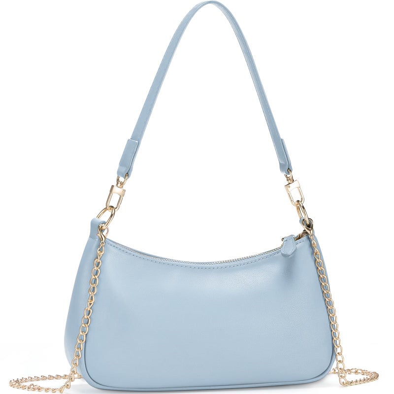 WantGor Clutch Tote Handbags, Shoulder Purse for Women Crossbody Bags Mini Hobo Bag Retro Vegan Leather Trendy Handbag (Blue) - Image 1