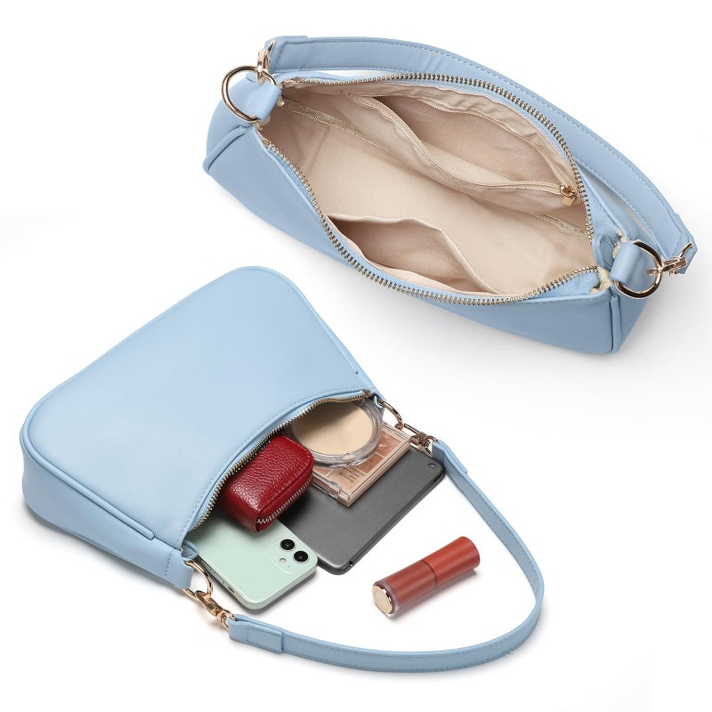 WantGor Clutch Tote Handbags, Shoulder Purse for Women Crossbody Bags Mini Hobo Bag Retro Vegan Leather Trendy Handbag (Blue) - Image 5