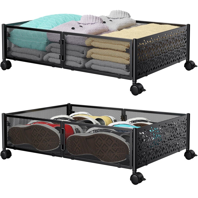 PHINOX Under Bed Storage Containers with Wheels - Shoe Storage Organizer Drawer, Tool-free Assembly Metal Underbed Storage Containers for Bedroom Clothes, Shoes, Blankets - 2 Pack - Image 1