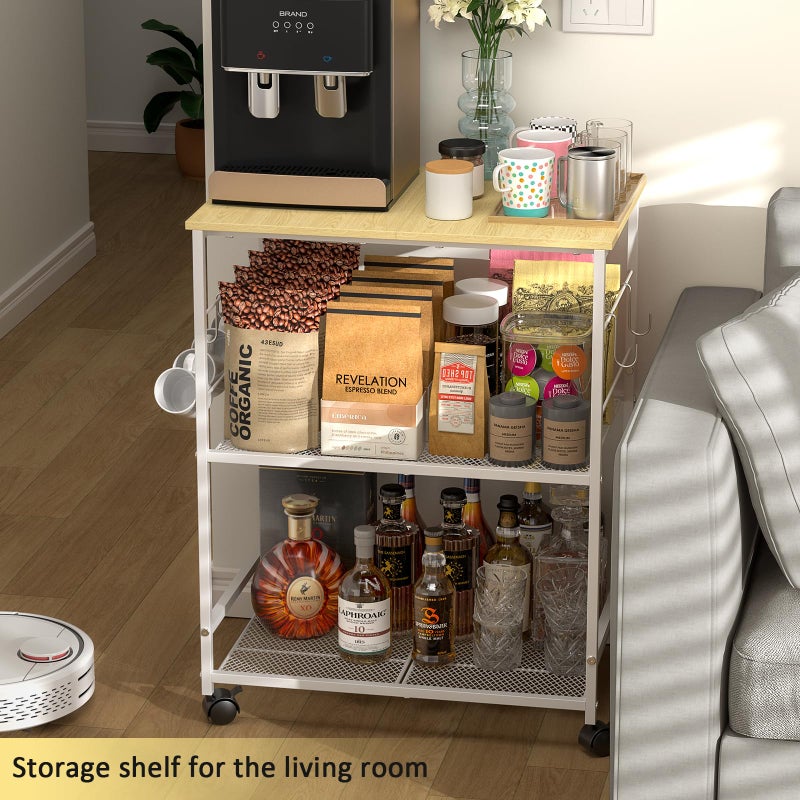 ThreeHio Rolling Kitchen Microwave Cart, 3 Tier Microwave Table Stand with Storage, Kitchen Utility Cart on Lockable Wheels, Small Coffee Station Shelf Rack Organizer for Living Room Office, Balcony - Image 4