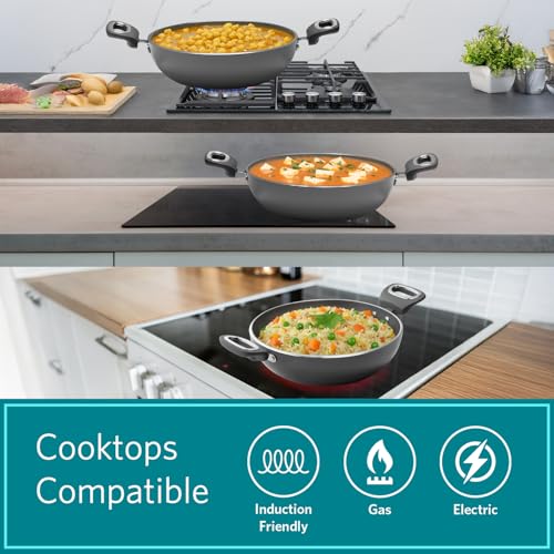 VAYA Hautechef Kadai with Glass Lid 16cm, Has Non Stick Coating, 3-Layer ILAG Swiss Coating, PFOA-Free, Induction Friendly, with Soft-Touch Matching Handle, Color - Grey - Image 5