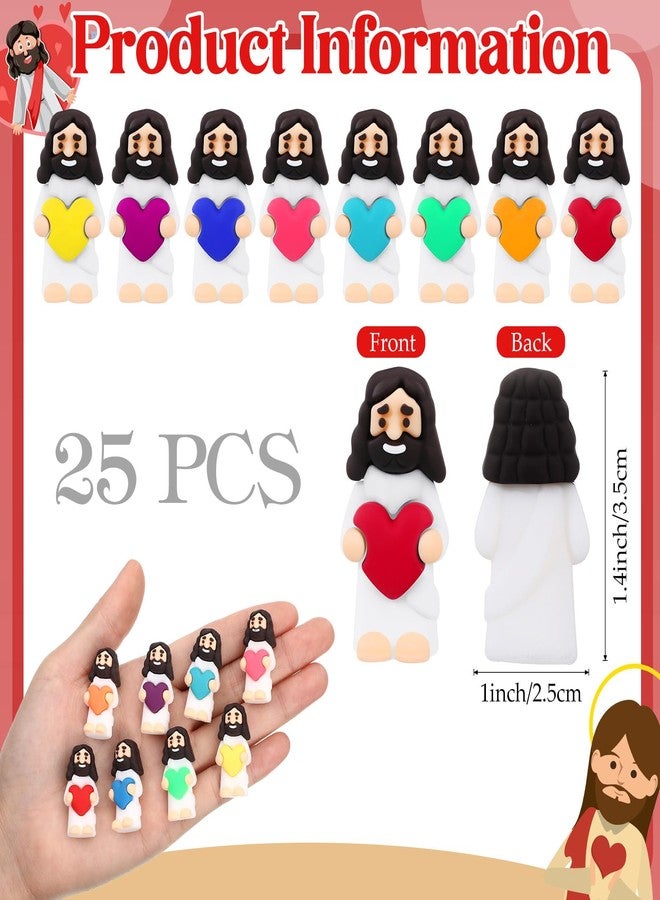 Bememo 25 Pack Little Jesus Figures Mini Rubber Jesus Toys Figurines Bulk Hide and Seek Religious Gifts for Sunday School Baptism Easter Valentine Party Supplies(White, Colorful) - Image 2