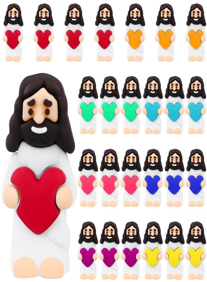Bememo 25 Pack Little Jesus Figures Mini Rubber Jesus Toys Figurines Bulk Hide and Seek Religious Gifts for Sunday School Baptism Easter Valentine Party Supplies(White, Colorful) - Image 1