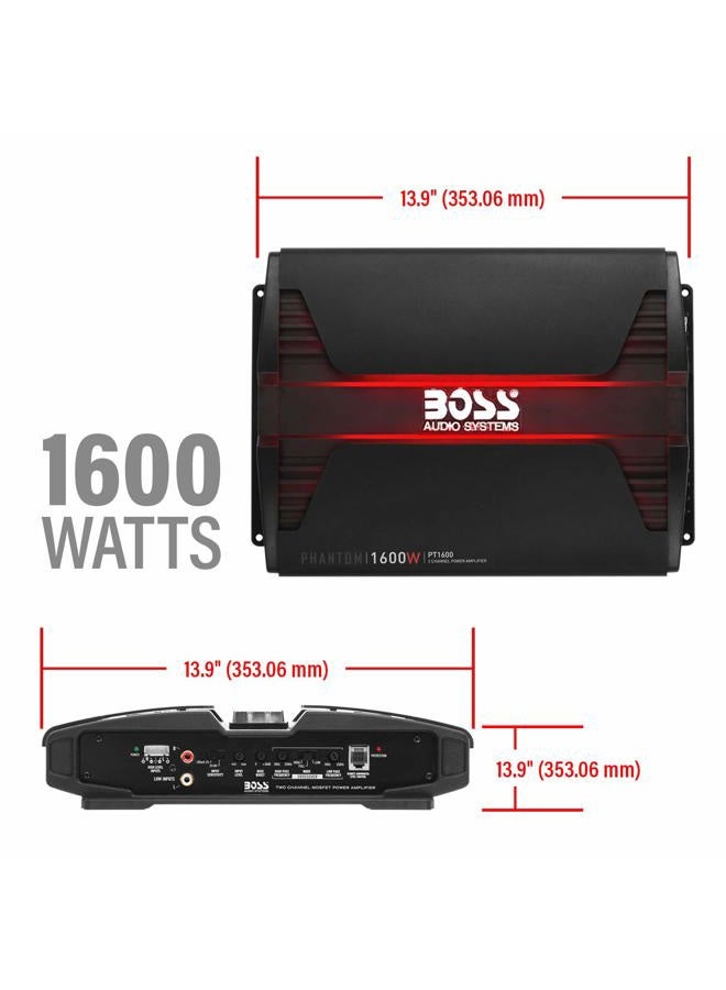 BOSS AUDIO SYSTEMS PT1600 Phantom Series Car Stereo Amplifier – 1600 High Output, 2 Channel, Class A/B, 2/4 Ohm, High/Low Level Inputs, High/Low Pass Crossover, Full Range, Mosfet, Bridgeable - Image 4