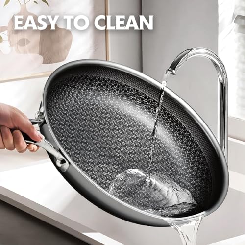 SNOWCLAD Frying Pan, 10 Inch Hybrid Non Stick Stainless Steel Skillets, Dishwasher Induction Oven Broiler Safe, Non Toxic Chef's Pan, PFOA Free Cookware - Image 5
