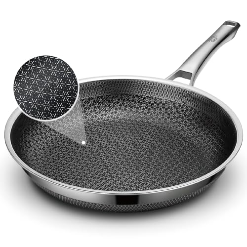 SNOWCLAD Frying Pan, 10 Inch Hybrid Non Stick Stainless Steel Skillets, Dishwasher Induction Oven Broiler Safe, Non Toxic Chef's Pan, PFOA Free Cookware - Image 1