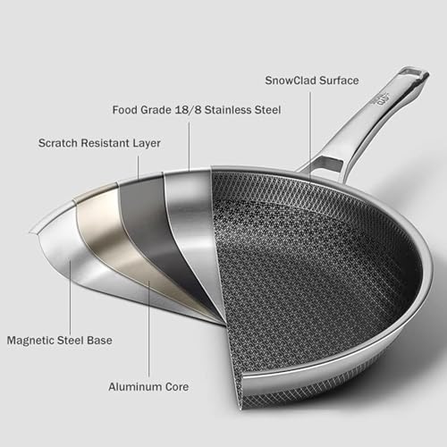 SNOWCLAD Frying Pan, 10 Inch Hybrid Non Stick Stainless Steel Skillets, Dishwasher Induction Oven Broiler Safe, Non Toxic Chef's Pan, PFOA Free Cookware - Image 4