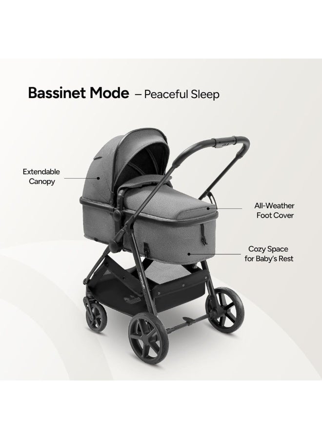 Mompush - Wiz 2 in 1 Baby Stroller with Bassinet Mode, Grey, 0-3 Y - Image 5