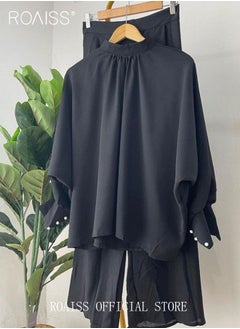 roaiss 2Pcs Women's Casual Set Long-Sleeved Top + Pants of The Same Color Malay Indonesia Style Loose Casual Comfortable  - Image 3