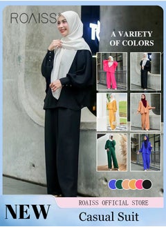 roaiss 2Pcs Women's Casual Set Long-Sleeved Top + Pants of The Same Color Malay Indonesia Style Loose Casual Comfortable  - Image 2