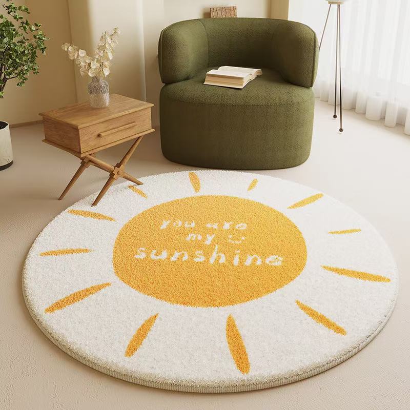 Cream Faux Cashmere Round Rug for Living Room Bedroom Entryway - Large Area Floor Mat
