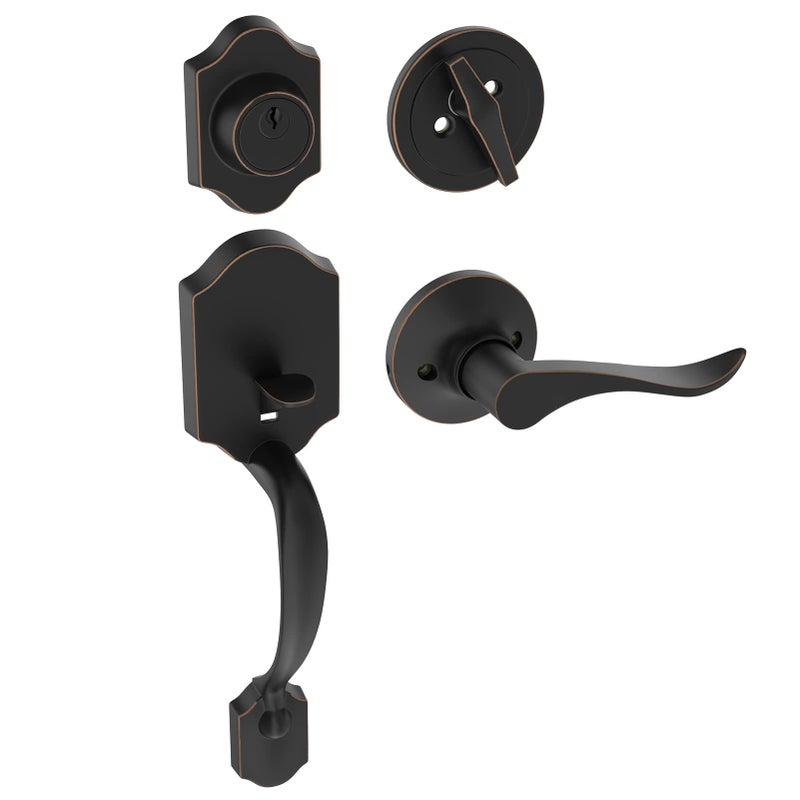 Hosom Oil Rubbed Bronze Front Door Handle Set Single Cylinder Exterior Door Lock Set With Deadbolt Reversible For Right And Left Handed Doors - Image 1
