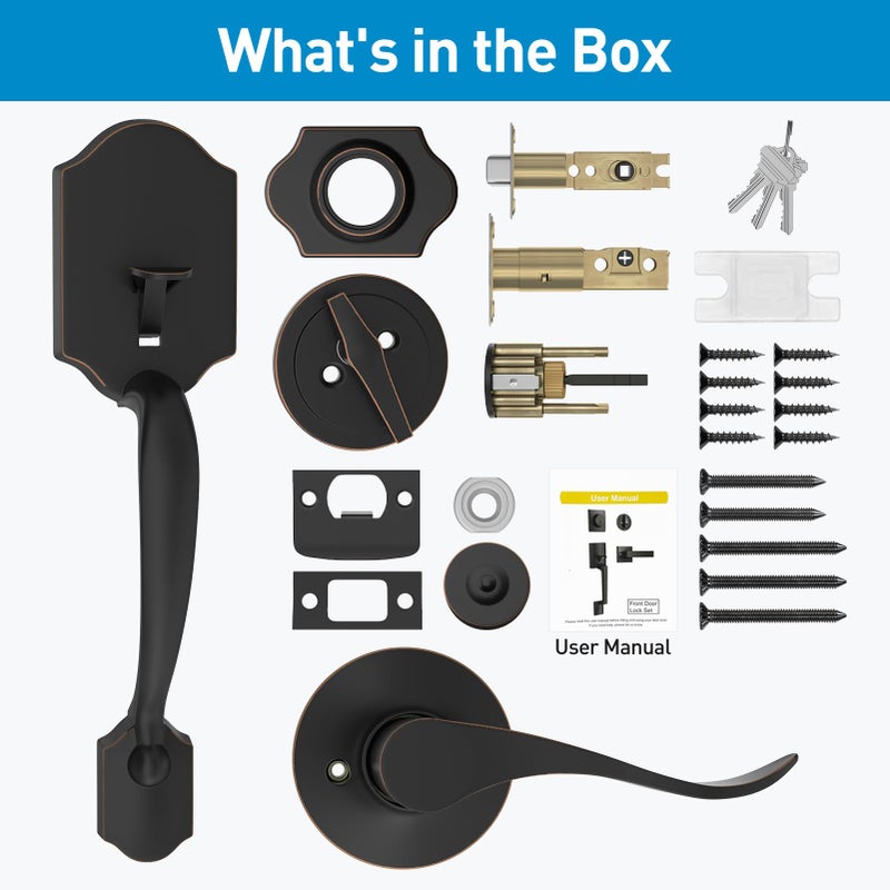 Hosom Oil Rubbed Bronze Front Door Handle Set Single Cylinder Exterior Door Lock Set With Deadbolt Reversible For Right And Left Handed Doors - Image 3