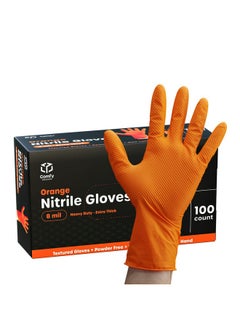 Comfy Package Comfy Package [100 Count 8 Mil Disposable Orange Nitrile Gloves HEAVY DUTY, Industrial, Diamond Texture - X-Large  - Image 1