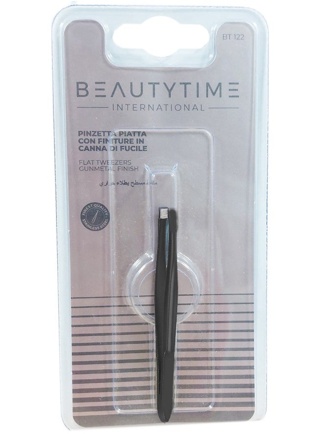 Beautytime Flat Tweezers Gunmetal Finish BT122  - Image 2