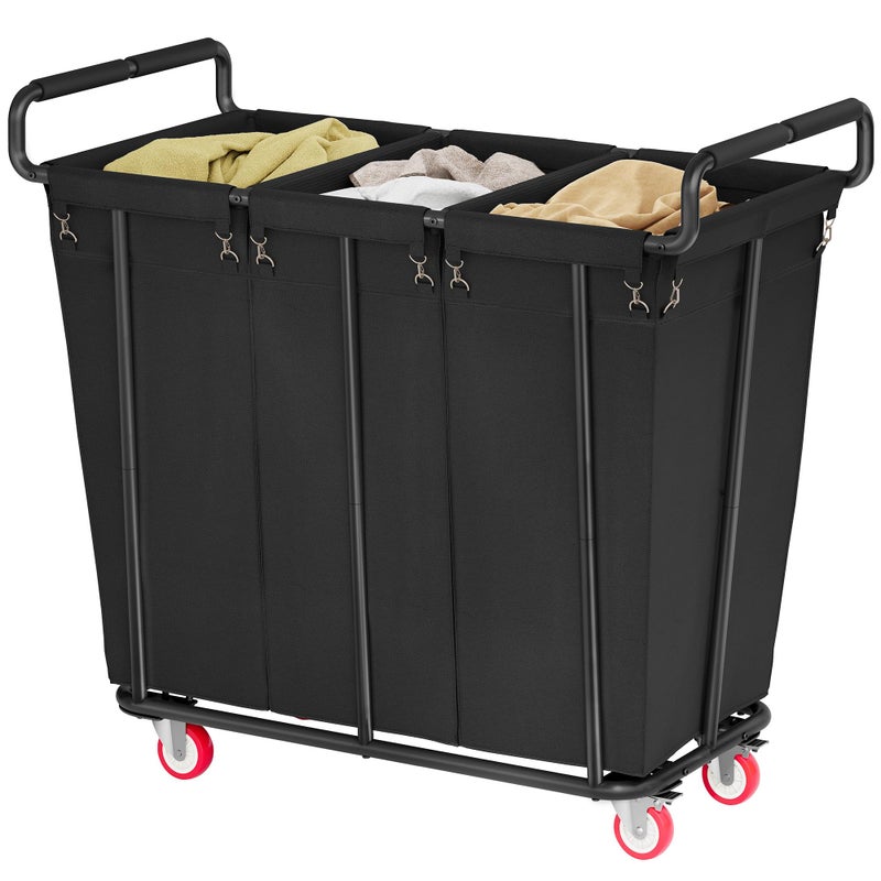 Gewudraw Large laundry hamper with Wheels, 360L 3 Bag Big Rolling Laundry Hamper Sorter Cart, Extra Large Laundry Clothes Hamper, Heavy Duty Laundry Basket Organizer for Laundry Room,Bathroom,Black - Image 1