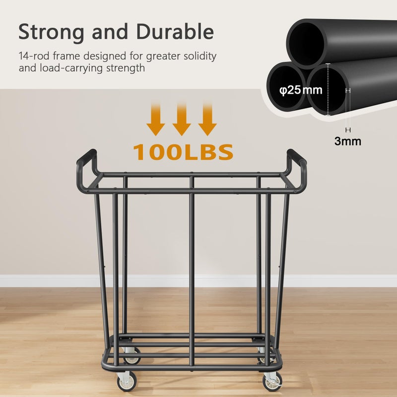 Gewudraw Large laundry hamper with Wheels, 360L 3 Bag Big Rolling Laundry Hamper Sorter Cart, Extra Large Laundry Clothes Hamper, Heavy Duty Laundry Basket Organizer for Laundry Room,Bathroom,Black - Image 3