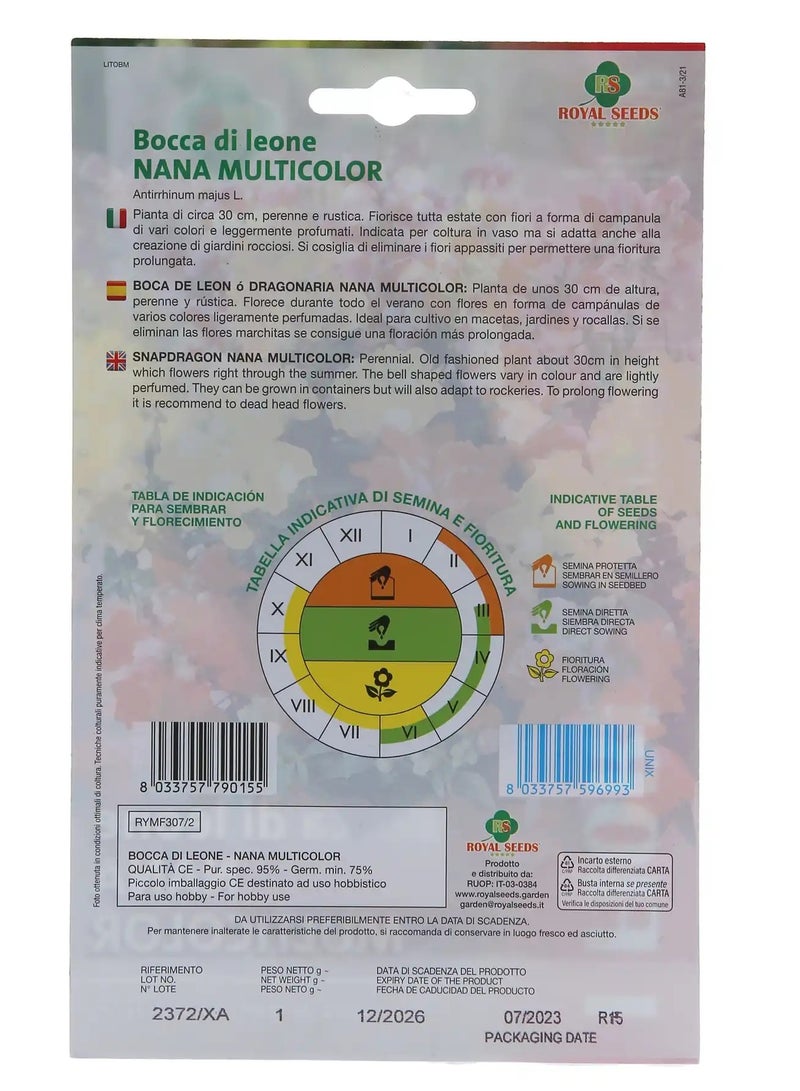 بذور نبات سناب دراجون القزم متعددة الألوان من رويال سيدز عبوة من 3 قطع (1 جرام) - Image 2