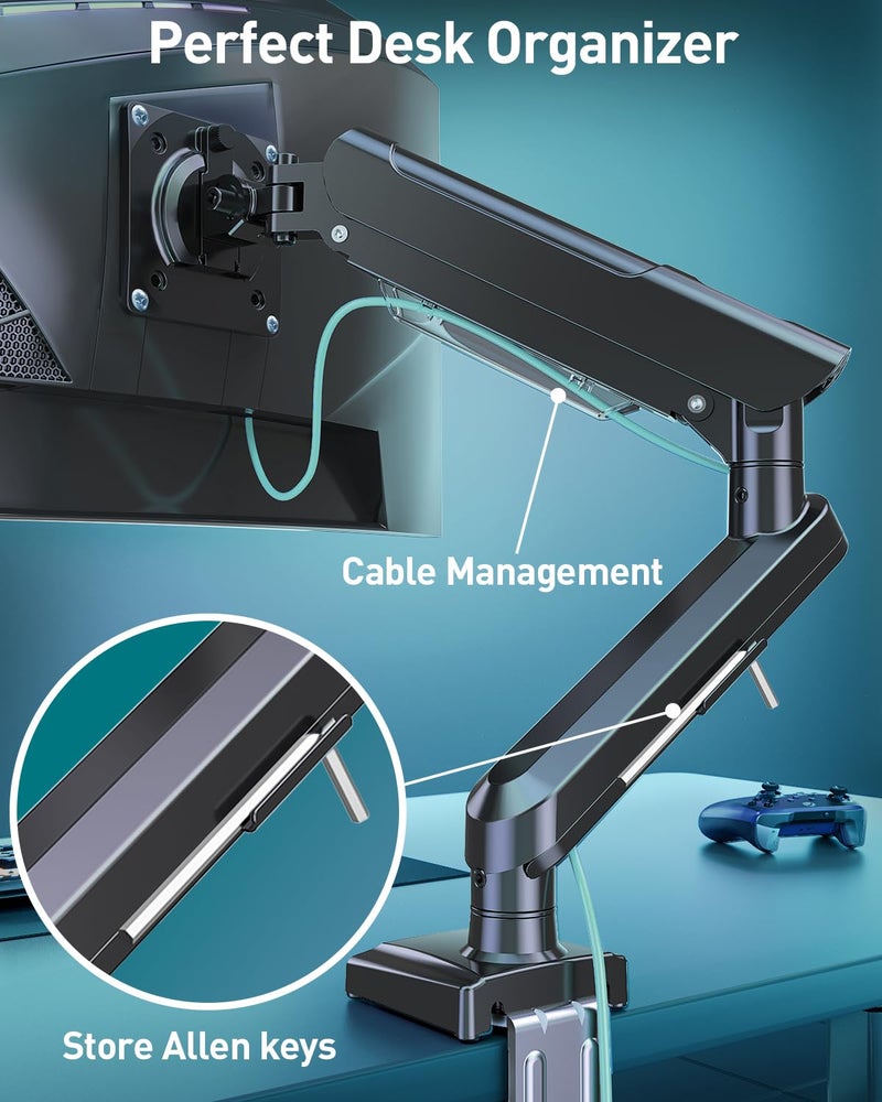 MOUNT PRO Single Monitor Desk Mount, 13-32 inch Adjustable Full Motion Monitor Arm, Computer Monitor Stand Holder with Clamp and Grommet Base, Fits 4.4 to 22lbs Screens, VESA Mount Bracket, Black, Freelift Pro - Image 3