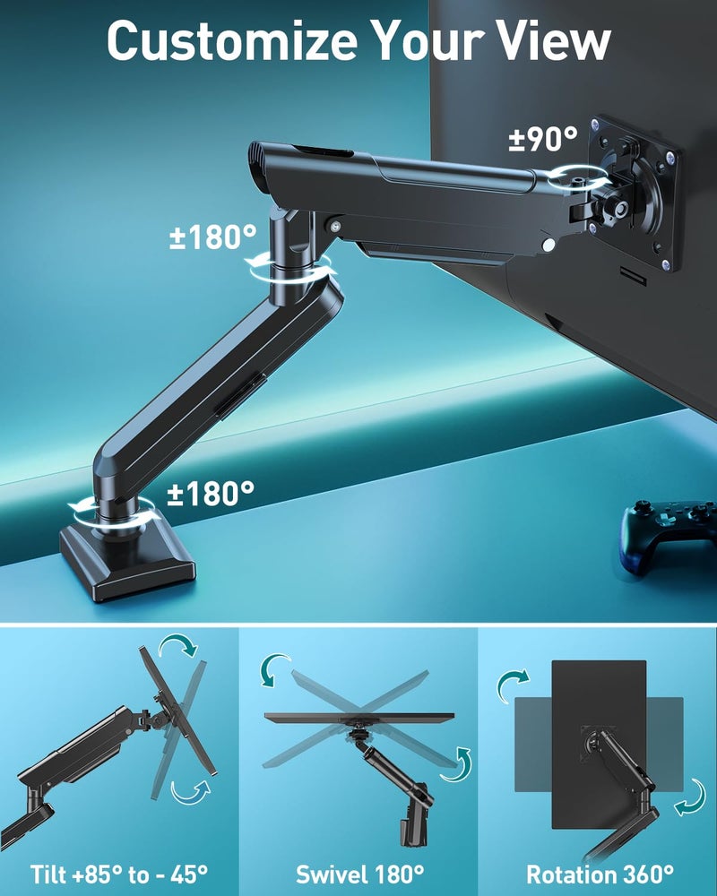 MOUNT PRO Single Monitor Desk Mount, 13-32 inch Adjustable Full Motion Monitor Arm, Computer Monitor Stand Holder with Clamp and Grommet Base, Fits 4.4 to 22lbs Screens, VESA Mount Bracket, Black, Freelift Pro - Image 5