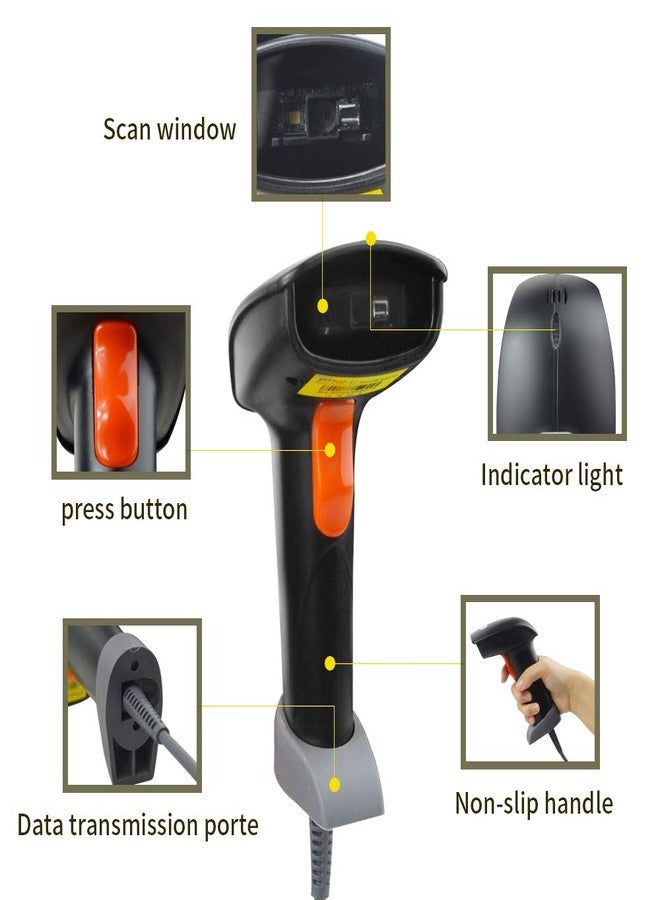 Posunitech USB Laser 2D Barcode Scanner Wired Handheld Bar Code Scanner Reader Black Fast and Accurate - Image 2
