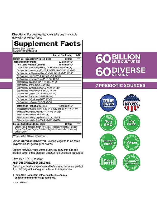 Vital Planet Vital Flora Women 55+ Daily Shelf Stable Probiotic 60 Billion Digestive Support Probiotics For Women With Prebiotic Fiber 30 Capsule - Image 3
