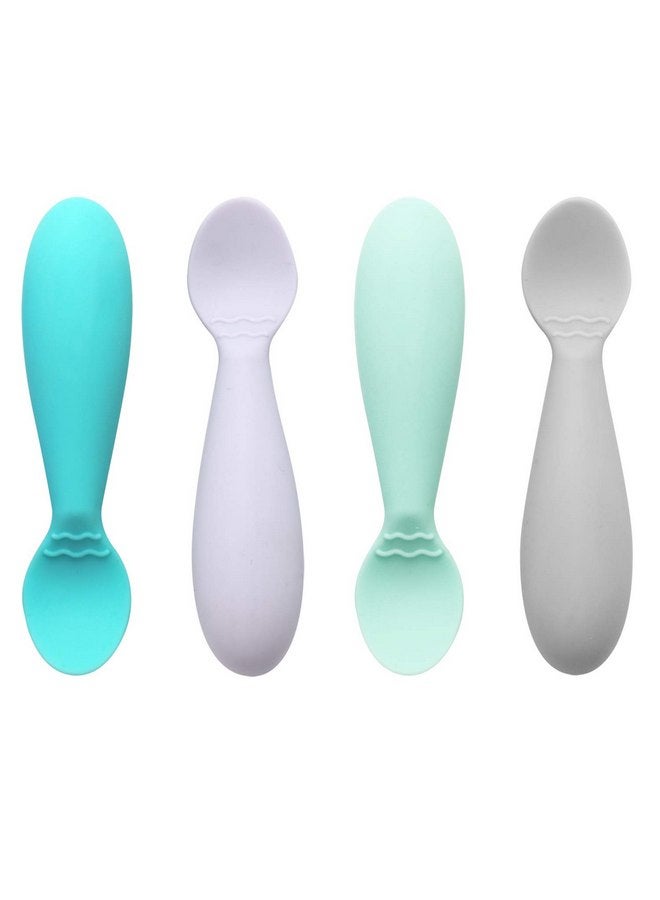 PandaEar Baby Infant Spoons BPA Free, 4-Pack, Soft Silicone, Self Feeding Fat Handle Utensil - Image 1