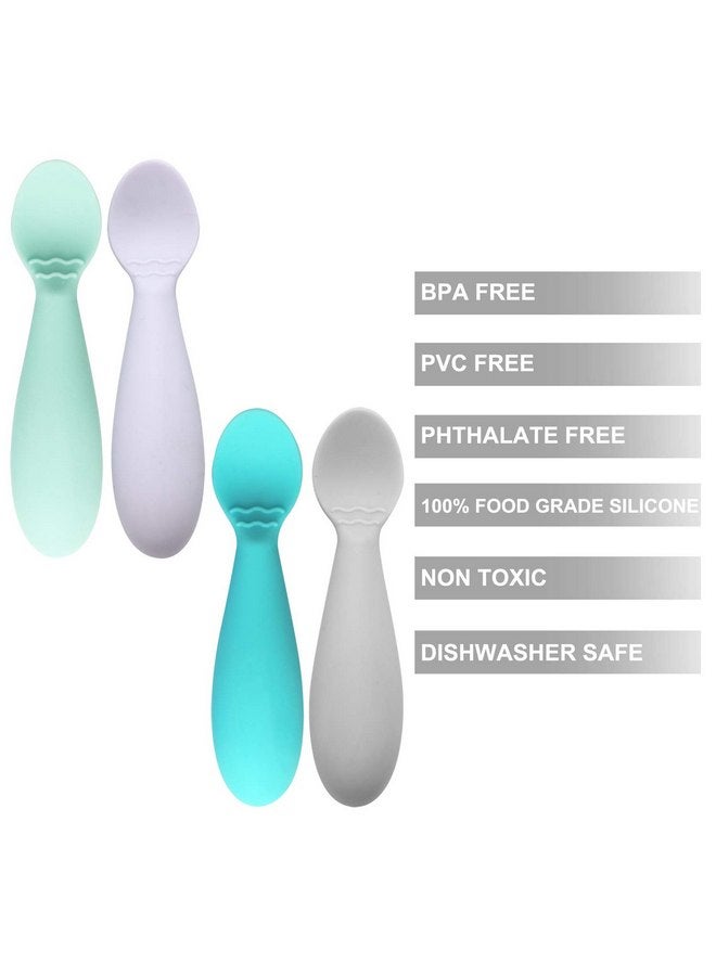 PandaEar Baby Infant Spoons BPA Free, 4-Pack, Soft Silicone, Self Feeding Fat Handle Utensil - Image 3