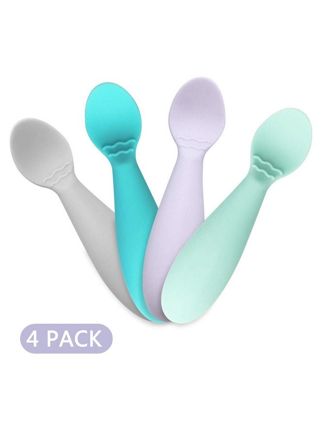 PandaEar Baby Infant Spoons BPA Free, 4-Pack, Soft Silicone, Self Feeding Fat Handle Utensil - Image 4