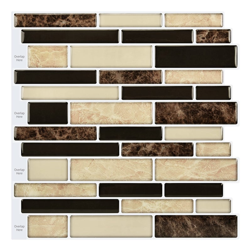LONGKING 10Sheet Brown Peel and Stick Backsplash Tile for Kitchen Vinyl 3D SelfAdhesive Tile Stickers for Kitchen Bathroom Counter Top